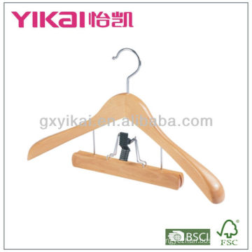 Familiy wardrobe using wooden coat and trousers hangers